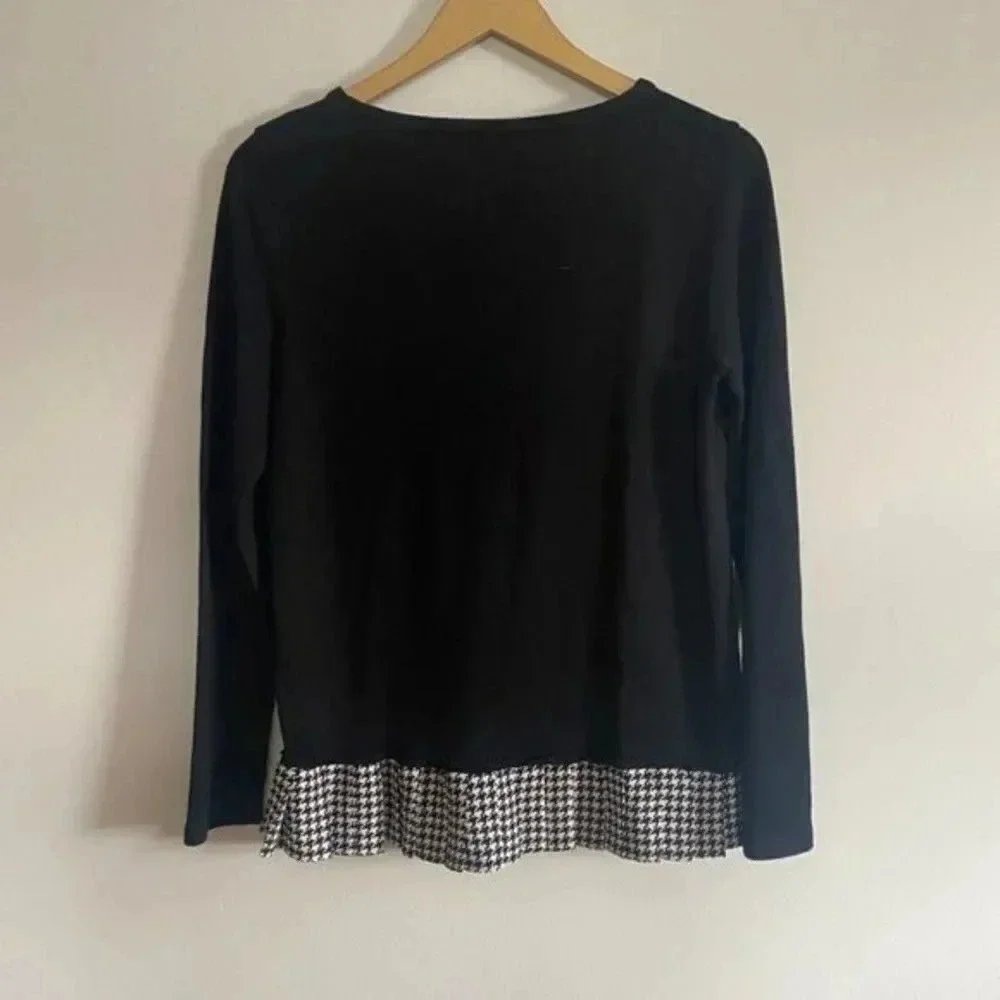 J Crew Black Top with Gingham Ruffle